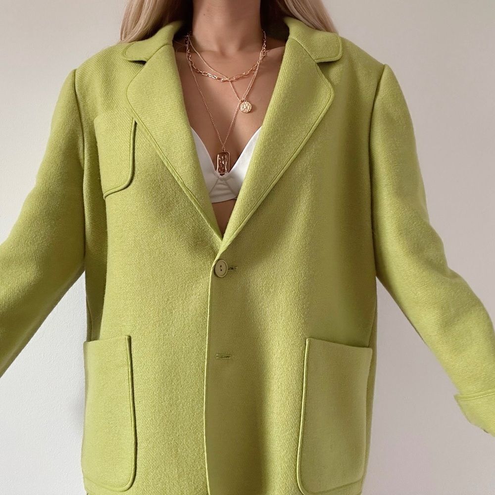 Vintage Designer Wool Green Weinberg paris Auckie Sanft Oversized Blazer jacket - Picture 4 of 8
